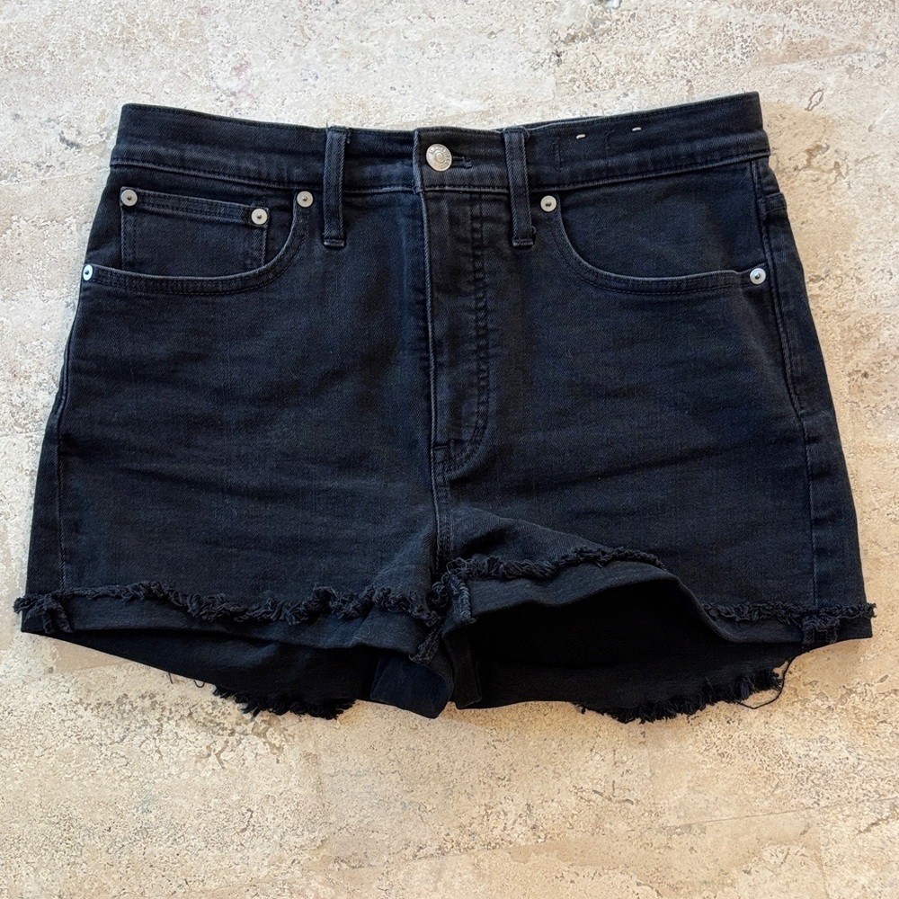 Madewell 28 High rise denim shorts with distressed hem- black